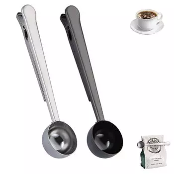 Кофейная ложка Phyxiul, 2 шт., мерная ложка, нержавеющая сталь, кофейная ложка, зажим для пакета, кофейные принадлежности, мерная чайная ложка из нержавеющей стали 2 в 1 и (черный