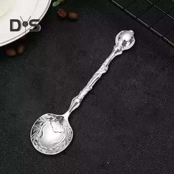 Кофейная ложка, резная чайная ложка, винтажная европейская дворцовая посуда, десертные ложки для кухни, столовой, бара, магазинов молока, чая, смешивания коктейлей серебряный
