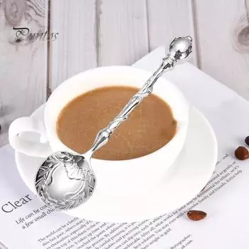 Кофейная ложка, резная чайная ложка, винтажная европейская дворцовая посуда, десертные ложки для кухни, столовой, бара, магазинов молока, чая, смешивания коктейлей серебряный