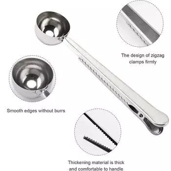 Кофейная ложка с длинной ручкой и зажимом для кухонных принадлежностей, сухого молока, жидкости, приправ, хорошая герметизация, мерные ложки, кофейная посуда серебряный