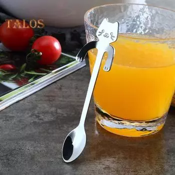 Кофейная ложка с ручкой котенка из нержавеющей стали, удобная ручка без заусенцев, устойчивая к ржавчине, креативная подвесная ложка для перемешивания для домашнего ресторана, отеля, пикника серебряный