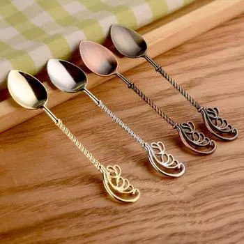 Кофейная ложка с заостренной головкой, длинная ручка, ретро-резьба, пищевая многофункциональная посуда, цинк