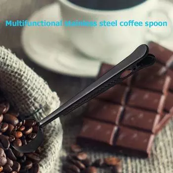 Кофейная ложка с зажимом, многофункциональная кофейная ложка для запечатывания пакетов (черный)