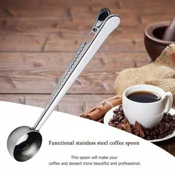 Кофейная ложка с зажимом, многофункциональная кофейная ложка для запечатывания пакетов (Серебряный)