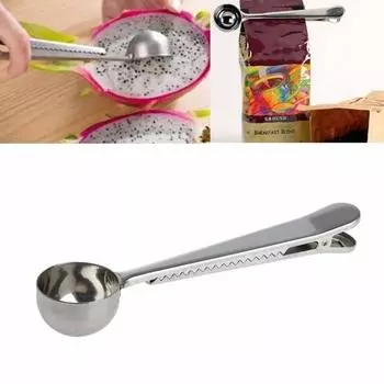 Кофейная ложка с зажимом. Утолщенная кофейная ложка из нержавеющей стали. Совок для молотого кофе с герметичным пакетом Cl.