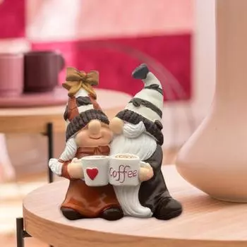 Кофейная пара, фигурка гнома, статуэтка гнома из смолы, безликая скульптура эльфа, рождественский домашний офис, кафе, кофейный бар, украшение для рабочего стола, орнамент кофейный