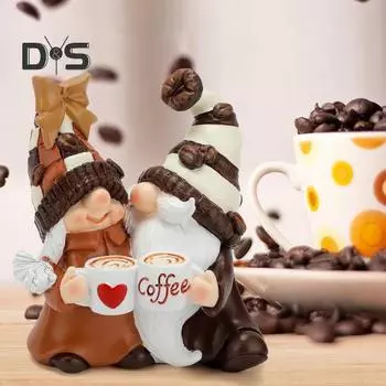 Кофейная пара, фигурка гнома, статуэтка гнома из смолы, безликая скульптура эльфа, рождественский домашний офис, кафе, кофейный бар, украшение для рабочего стола, орнамент кофейный