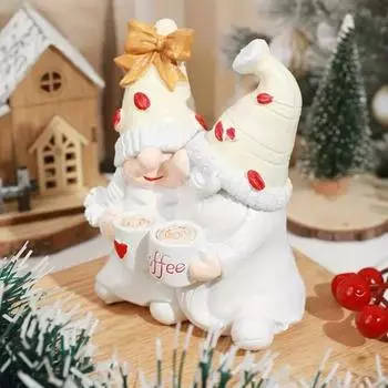 Кофейная пара, фигурка гнома, статуэтка гнома из смолы, безликая скульптура эльфа, рождественский домашний офис, кафе, кофейный бар, украшение для рабочего стола, орнамент белый