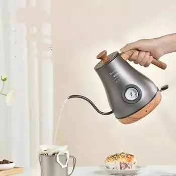 Кофейник 1 шт., электрический, из нержавеющей стали, с гусиной шеей, термос с регулировкой температуры, для заваривания кофе, для дома и офиса чёрный