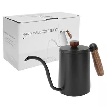 Кофейник 600 мл из дерева 304 из нержавеющей стали для кофе, капельная кофеварка, кофейник с деревянными стенками чёрный