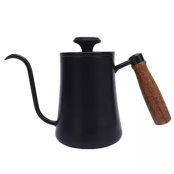 Кофейник 600 мл из нержавеющей стали 304, чайник для воды с термометром, деревянная ручка, длинный L(for 6.5-9kg) чёрный