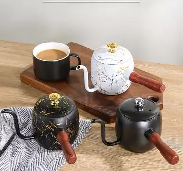 Кофейник из нержавеющей стали 304, рисованный вручную кофейник объемом 500 мл с длинным носиком и тонким горлышком