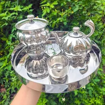 Кофейник Многофункциональный персональный чайник для заваривания чая для вечеринки в ресторане чайного домика серебряный