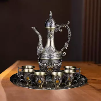 Кофейник, набор, орнамент, графин и стаканы, домашнее украшение, чашка для чая, сервировка для yellow decor