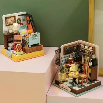 Кофейня Детский Домик Набор Мини DIY Ручной Работы 3D Деревянная Головоломка Сборка Строительные Игрушки Украшение Дома Спальни с Мебелью Size 1