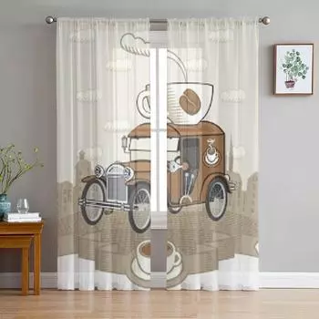 Кофейные автомобильные прозрачные шторы для спальни, гостиной, тюлевые шторы для кухни, оконные вуали, шторы 135W x 114H(cm)