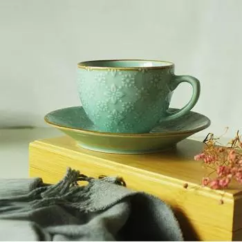 Кофейные чашки, тарелки, керамические кружки, домашний винтажный набор для послеобеденного чая, изысканные скандинавские цветочные чайные чашки, роскошная посуда для питья, кухня, столовая 200ml синий