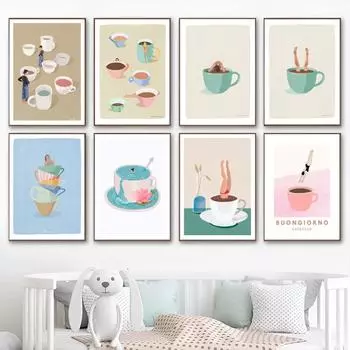 Кофейные чашки забавные художественные аниме-постеры липкие HD-качества настенные художественные ретро-постеры для домашнего декора комнаты Kawaii 21*30cm No Frame