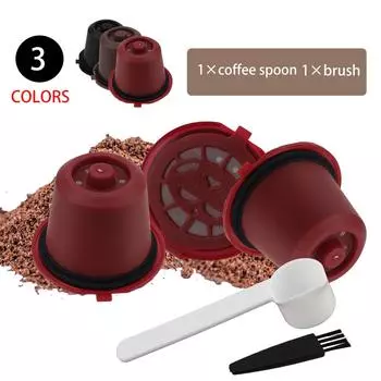 Кофейные капсулы чашка для Nespresso 4шт кофейный фильтр многоразовый с ложкой щеткой чёрный