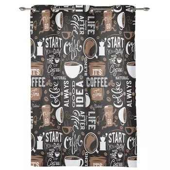 Кофейные кофейные зерна, кофейная чашка, оконная занавеска для гостиной, роскошная занавеска с балдахином для спальни, дома, кухни, декоративная занавеска 135W x 60H(cm) x1