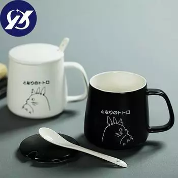 Кофейные кружки Тоторо в японском стиле для влюбленных, креативная чашка для молока с крышкой и ложкой, офисная простая керамическая чашка для чая, воды, посуда для напитков