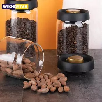 Кофейные зерна, вакуумная герметичная емкость, стеклянные банки с крышкой, домашнее хранение продуктов питания, влагостойкий воздухозаборник, герметичный контейнер 500ml