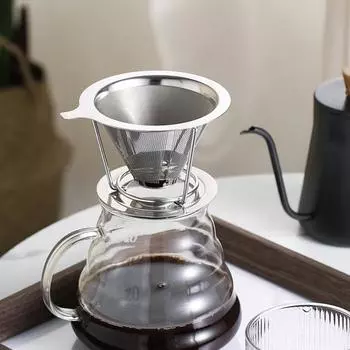 Кофейный фильтр из нержавеющей стали 304, двухслойный, с мелкой сеткой, безбумажный, многоразовый, капельница для кофе, конус, сито, воронка, аксессуары для кофеварки S