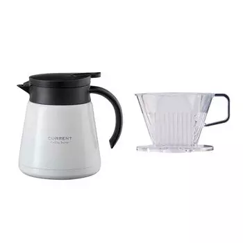 Кофейный сервер Atlas Cafe Link объемом 800 мл / набор капель для 2–4 чашек, настольный термос с трапециевидной формой и функцией подачи капель, белый ACS-801WH-ACD-102set