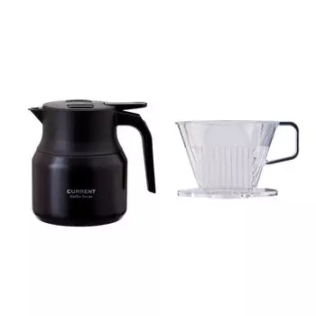 Кофейный сервер Atlas Cafe Link объемом 650 мл, набор для 2–4 чашек, настольный термос, трапециевидный, с прямым капельным механизмом, черный / для горячей/холодной воды ACS-605BK-ACD-102set