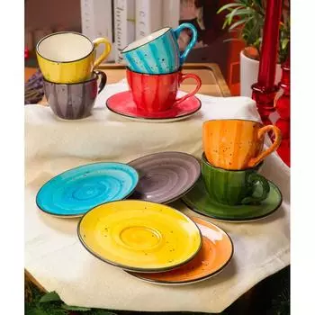 Кофейный сервиз Alya из 12 предметов, декорированный вручную, на 6 персон