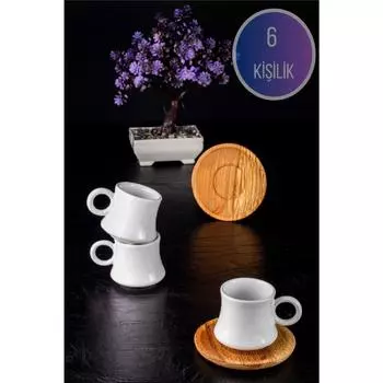 Кофейный сервиз на 6 человек с деревянной тарелкой и бамбуковой чашкой Ceramiccup