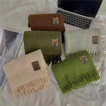 Кофейный шарф с пальто, зимняя женская высококачественная теплая шаль двойного назначения темно-зеленого