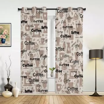 Кофейный узор Кофейные зерна оконные шторы для гостиной роскошные занавески для спальни кухонные жалюзи шторы 135W x 60H(cm) x1