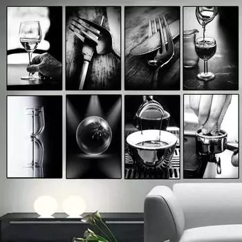 Кофемашина эспрессо Посуда Стеклянная чашка Черно-белое искусство Холст Картина Норвежские настенные постеры Печать Главная Современный магазин Бар Декор 30x45CM No Frame