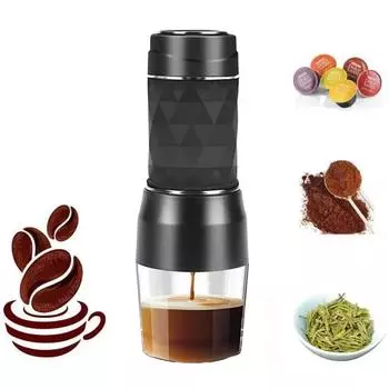 Кофемашина для эспрессо с ручным прессом для капсул молотого кофе Портативная кофемашина для молотого кофе и кофейных капсул чёрный