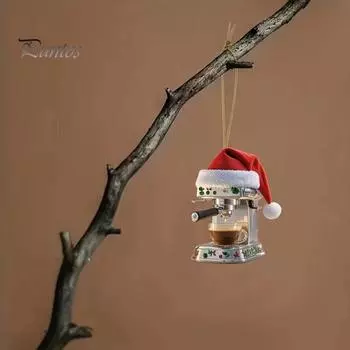 Кофемашина Рождественское украшение Акриловая шапка Санты Мини-кофемашина Подвеска Памятный праздничный автомобильный рюкзак Подарок для любителей кофе разноцветный