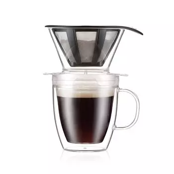 Кофеварка BODUM с капельницей POUR OVER, пластиковая капельная кофеварка, 350 мл, прозрачный фильтр из нержавеющей стали, пластиковая кофеварка на одну чашку, для улицы [подлинная