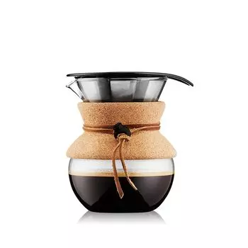 Кофеварка BODUM с капельной насадкой POUR OVER, капельная кофеварка Pour Over, 500 мл, пробковый фильтр из нержавеющей стали, стеклянный стакан для кофе [оригинальный продукт] 11592-109GB