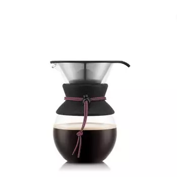 Кофеварка BODUM с капельным механизмом POUR OVER, капельная кофеварка Pour Over, 1000 мл, 80th Anniversary Limited, клубника, фильтр из нержавеющей стали, стеклянный стакан для кофе