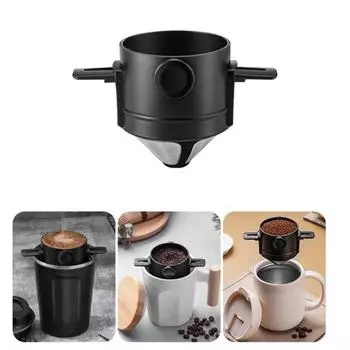 Кофеварка Yousheng Pour Over из нержавеющей стали с двухслойным фильтром Экологичный конический фильтр Легко очищаемый многоразовый фильтр для кофе чёрный