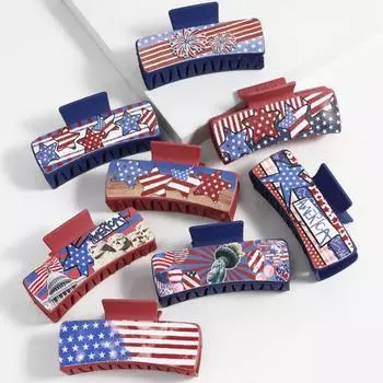 Коготь для волос с американским флагом, красный, белый, синий, с узором звезды, заколка для волос, День независимости, День памяти, большая заколка для волос, аксессуары для волос G