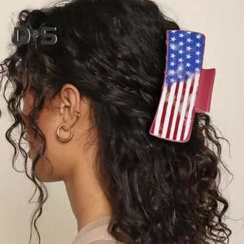 Коготь для волос с американским флагом, красный, белый, синий, с узором звезды, заколка для волос, День независимости, День памяти, большая заколка для волос, аксессуары для волос G