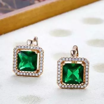 Коготь Инкрустация Зеленый Циркон Золотой Цвет Квадратные Серьги-капли для Женщин Этнические Ювелирные Изделия Роскошные Подходящие Аксессуары зелёный