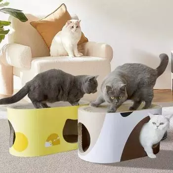 Когтеточка для больших кошек Гофрированный картон с отверстием Большая шезлонг-кровать для когтеточек, когтеточка для домашних кошек в качестве защиты для мебели 57x29.5x29.5cm коричневый