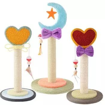 Когтеточка для кошек для домашних кошек. Когтеточки для кошек из картона с веревкой из сизаля и свисающим шариком для новых и взрослых котят и Moon (Random Color)