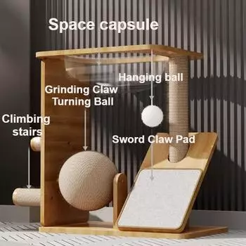 Когтеточка для кошек из цельного дерева, большая кровать для кошек, домик с мячом, когтеточкой, логово, лазалки, башня, веревка из сизаля, игрушки, аксессуары