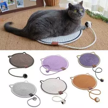 Когтеточка для кошек, коврик для когтеточки из натуральной хлопковой веревки, когтеточка с кошачьими ушками и шариковой игрушкой, защита для мебели для настенного дивана, коврового покрытия, дивана S фиолетовый