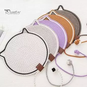 Когтеточка для кошек, коврик для когтеточки из натуральной хлопковой веревки, когтеточка с кошачьими ушками и шариковой игрушкой, защита для мебели для настенного дивана, коврового покрытия, дивана S фиолетовый