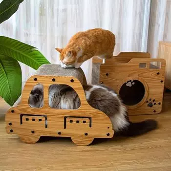 Когтеточка для кошек Прочная деревянная когтеточка для кошек Различные узоры Картонный кошачий домик для домашних кошек, где они могут отдохнуть и потереться Car