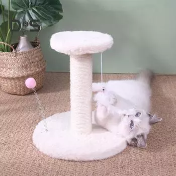 Когтеточка для кошек, сизалевая когтеточка с интерактивным мячом, когтеточка, плюшевое кошачье дерево-гнездо для домашних котят и кошек белый